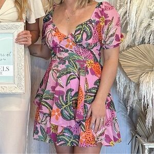 Pink Floral Patterned Mini Dress